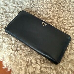 Fossil Midnight Black Leather Clutch